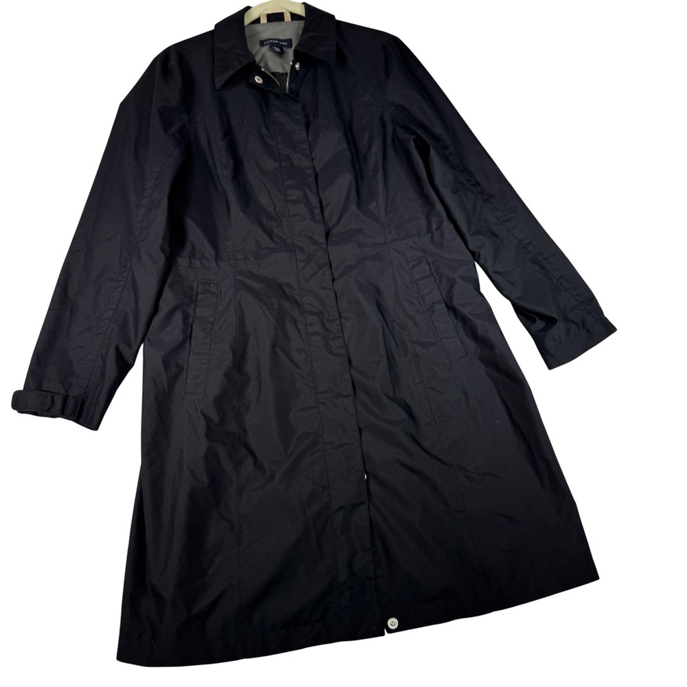 Lands End Black Trench Coat Rain Jacket Womens Sm 6-8 Zip 345278 Fullzip Parka